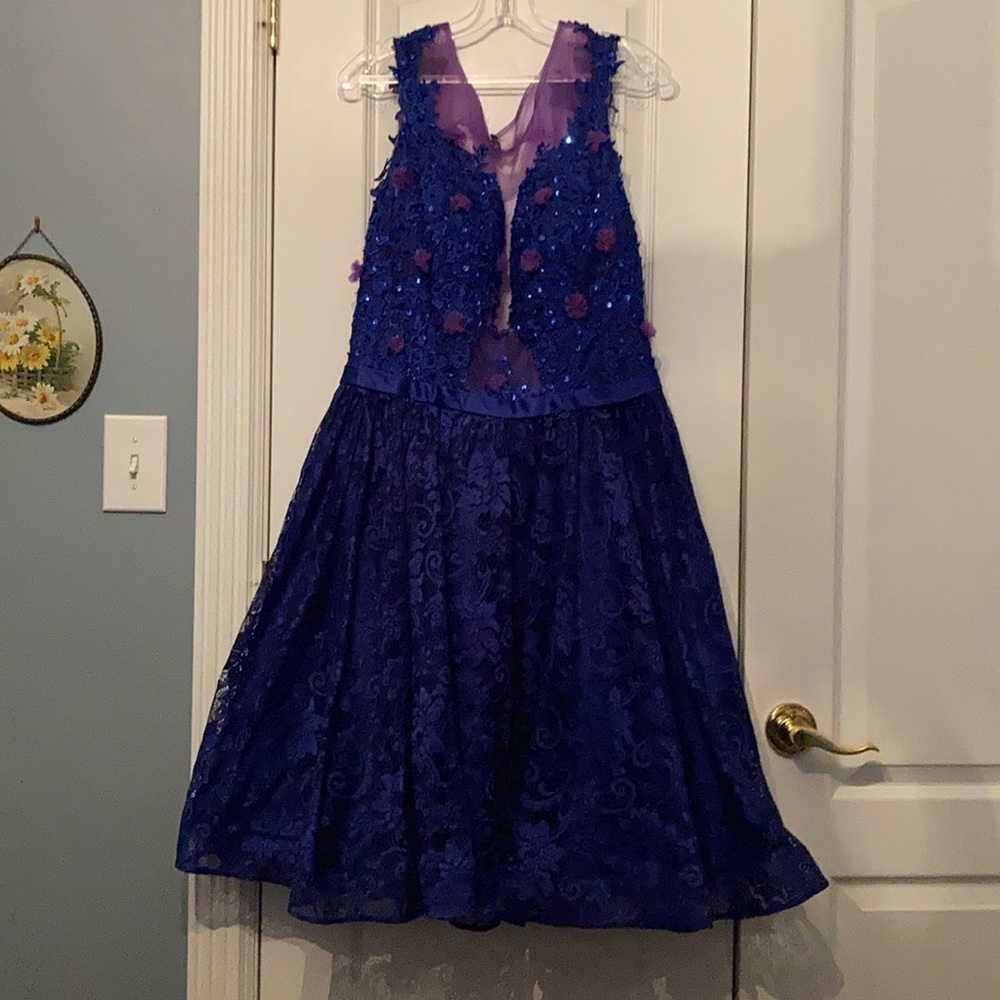 Blue lace prom dress
